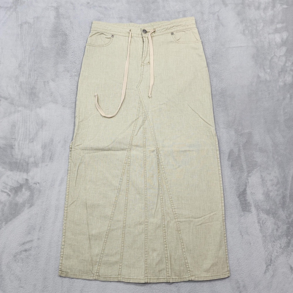 Vintage Faded Glory Skirt Womens 4 Beige Linen Blend Maxi Drawstring Gorpcore